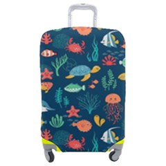 Variety Of Fish Illustration Turtle Jellyfish Art Texture Luggage Cover (medium) by Grandong