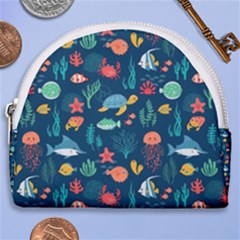 Variety Of Fish Illustration Turtle Jellyfish Art Texture Horseshoe Style Canvas Pouch by Grandong