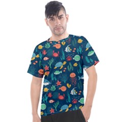 Variety Of Fish Illustration Turtle Jellyfish Art Texture Men s Sport Top by Grandong