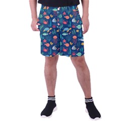 Variety Of Fish Illustration Turtle Jellyfish Art Texture Men s Pocket Shorts by Grandong