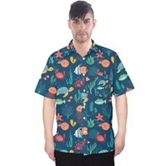 Variety Of Fish Illustration Turtle Jellyfish Art Texture Men s Hawaii Shirt