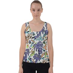 Purple Orange Green Blue Cartoon Velvet Tank Top by Grandong