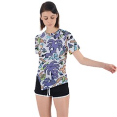 Purple Orange Green Blue Cartoon Asymmetrical Short Sleeve Sports Tee by Grandong