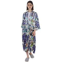 Purple Orange Green Blue Cartoon Maxi Satin Kimono by Grandong