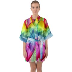 Heart Design Half Sleeve Satin Kimono 