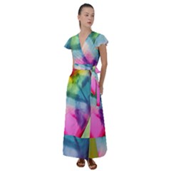 Heart Design Flutter Sleeve Maxi Dress by Trending