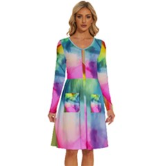 Heart Design Long Sleeve Dress With Pocket