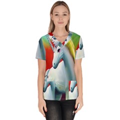 Unicorn Design Women s V-neck Scrub Top