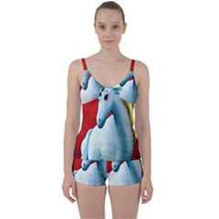 Unicorn Design Tie Front Two Piece Tankini by Trending