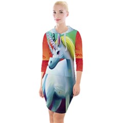 Unicorn Design Quarter Sleeve Hood Bodycon Dress