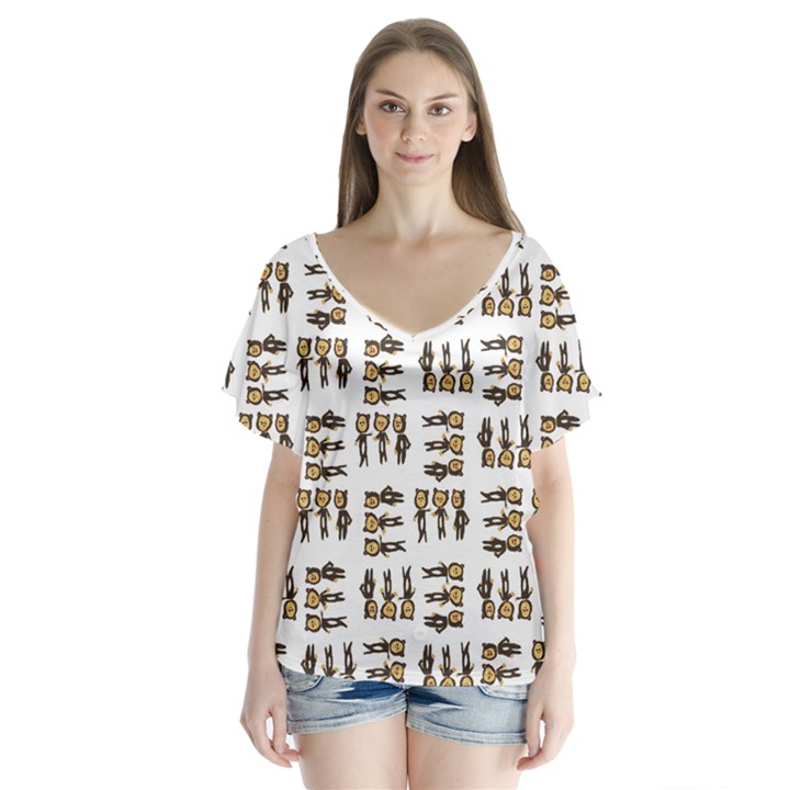 Sketchy Bear Kiddos V-Neck Flutter Sleeve Top