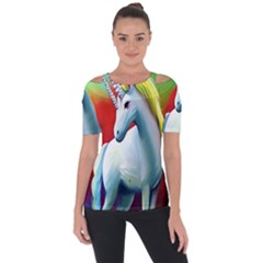 Unicorn Design Shoulder Cut Out Short Sleeve Top