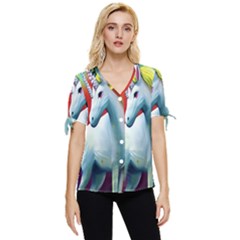 Unicorn Design Bow Sleeve Button Up Top