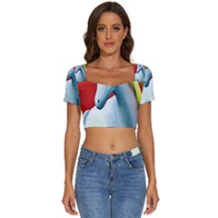 Unicorn Design Short Sleeve Square Neckline Crop Top  by Trending