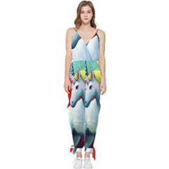 Unicorn Design Sleeveless Tie Ankle Chiffon Jumpsuit by Trending