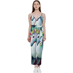 Unicorn Design V-neck Camisole Jumpsuit by Trending