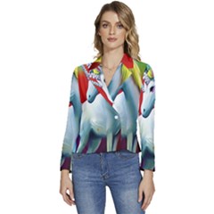 Unicorn Design Women s Long Sleeve Revers Collar Cropped Jacket