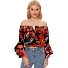 Carlos Sainz Off Shoulder Flutter Bell Sleeve Top