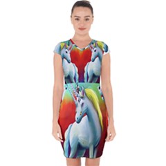 Unicorn Design Capsleeve Drawstring Dress 