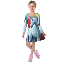 Unicorn Design Kids  Long Sleeve Velvet Dress