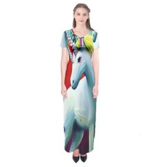 Unicorn Design Short Sleeve Maxi Dress by Trending