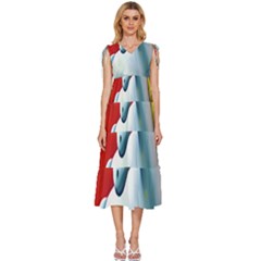 Unicorn Design V-neck Drawstring Shoulder Sleeveless Maxi Dress by Trending