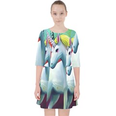 Unicorn Design Quarter Sleeve Pocket Dress