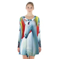 Unicorn Design Long Sleeve Velvet V-neck Dress