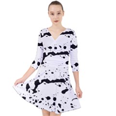 Monochrome Mirage  Quarter Sleeve Front Wrap Dress