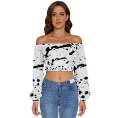 Monochrome Mirage  Long Sleeve Crinkled Weave Crop Top by dflcprintsclothing