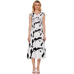 Monochrome Mirage  V-neck Drawstring Shoulder Sleeveless Maxi Dress