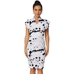 Monochrome Mirage  Vintage Frill Sleeve V-neck Bodycon Dress