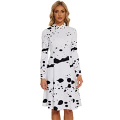 Monochrome Mirage  Long Sleeve Shirt Collar A-line Dress by dflcprintsclothing