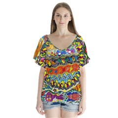 Supersonic Sunblast V-neck Flutter Sleeve Top