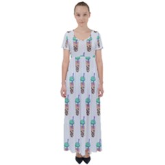 Cute Boba High Waist Short Sleeve Maxi Dress