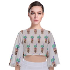 Cute Boba Tie Back Butterfly Sleeve Chiffon Top