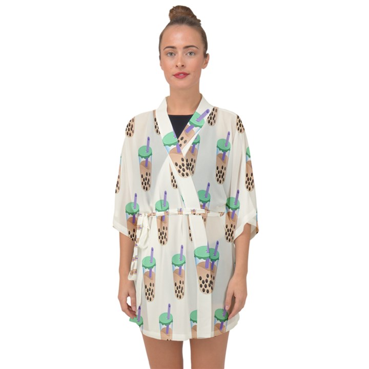 Cute boba Half Sleeve Chiffon Kimono