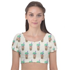 Cute Boba Velvet Short Sleeve Crop Top  by artworkshop