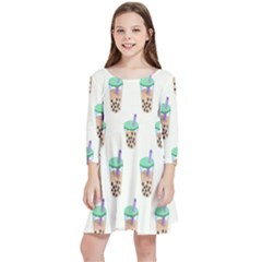 Cute Boba Kids  Quarter Sleeve Skater Dress by artworkshop