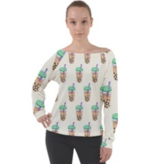 Cute Boba Off Shoulder Long Sleeve Velour Top by artworkshop