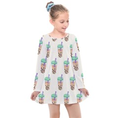 Cute Boba Kids  Long Sleeve Dress by artworkshop