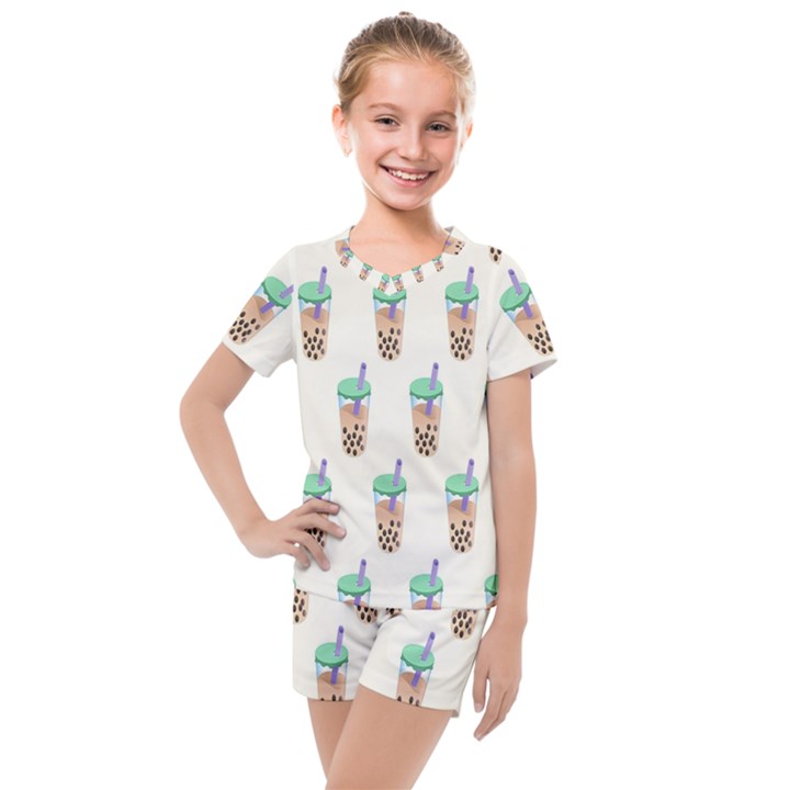 Cute boba Kids  Mesh Tee and Shorts Set