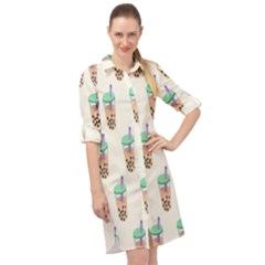 Cute Boba Long Sleeve Mini Shirt Dress by artworkshop