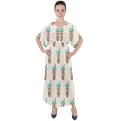 Cute Boba V-neck Boho Style Maxi Dress by artworkshop