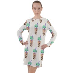 Cute Boba Long Sleeve Hoodie Dress