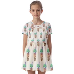 Cute Boba Kids  Short Sleeve Pinafore Style Dress by artworkshop