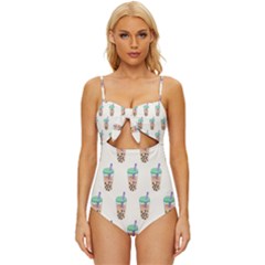 Cute Boba Knot Front One-piece Swimsuit by artworkshop