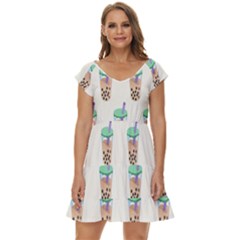 Cute Boba Short Sleeve Tiered Mini Dress by artworkshop