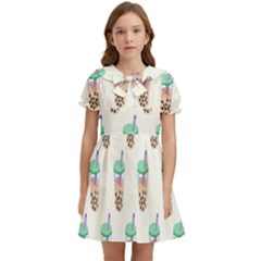 Cute Boba Kids  Bow Tie Puff Sleeve Dress by artworkshop