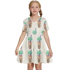 Cute Boba Kids  Short Sleeve Tiered Mini Dress by artworkshop